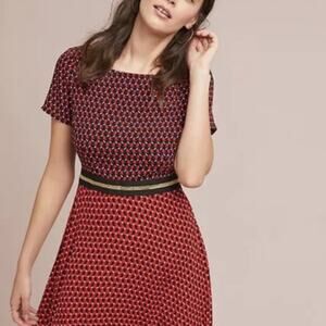 Anthropologie Maeve Dress 2 Red Navy Blue Amici Colorblocked Whimsical Preppy